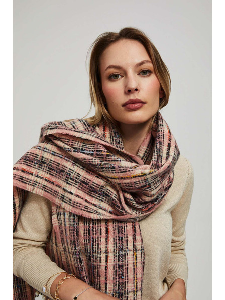 Moodo Růžová šála v kostce s metalickou nití Moodo