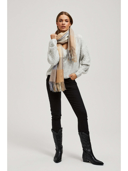 Moodo Šála v kostce s třásněmi tmavě béžová Moodo