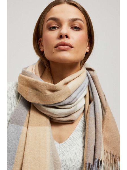 Moodo Šála v kostce s třásněmi tmavě béžová Moodo