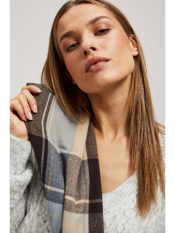 Moodo Šála v kostce s třásněmi hnědá Moodo