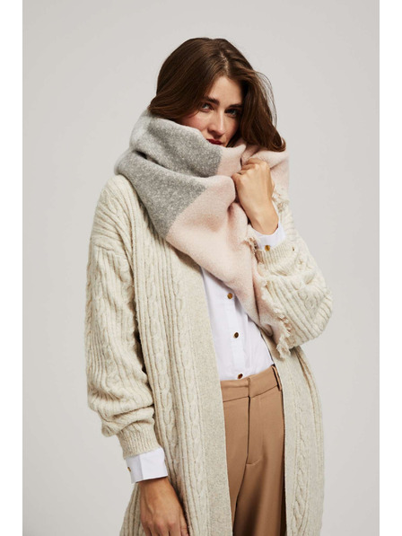 Moodo Pudrově růžová šála v kostce s třásněmi Moodo