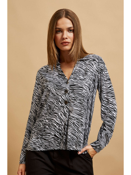 Moodo Košile s výstřihem do V černo bílá Moodo