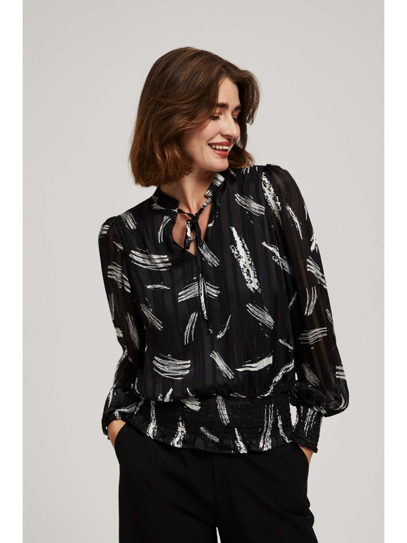 Moodo Černá košile Moodo s vázaným výstřihem