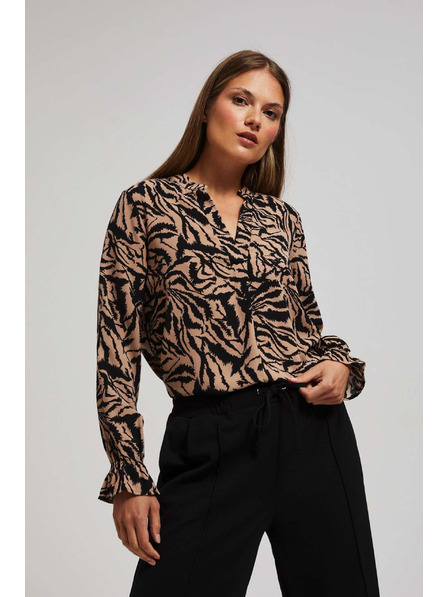 Moodo Vzorovaná košile s výstřihem do V tmavě béžová Moodo