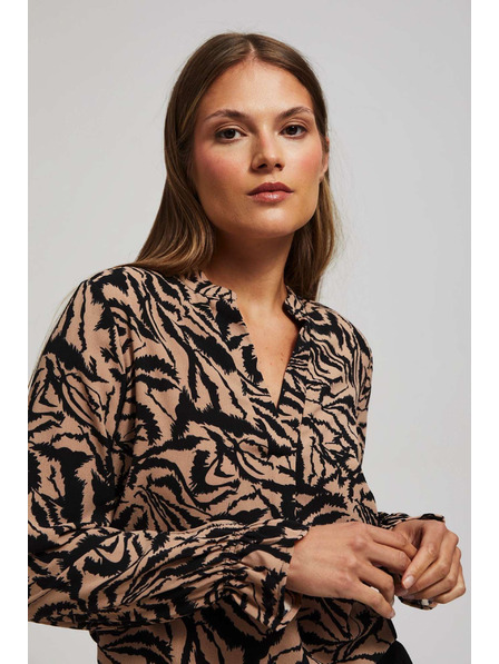 Moodo Vzorovaná košile s výstřihem do V tmavě béžová Moodo