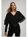 Moodo Košile s volány a výstřihem do V černá Moodo