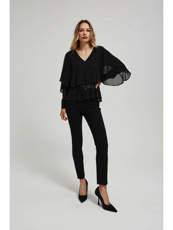 Moodo Košile s volány a výstřihem do V černá Moodo