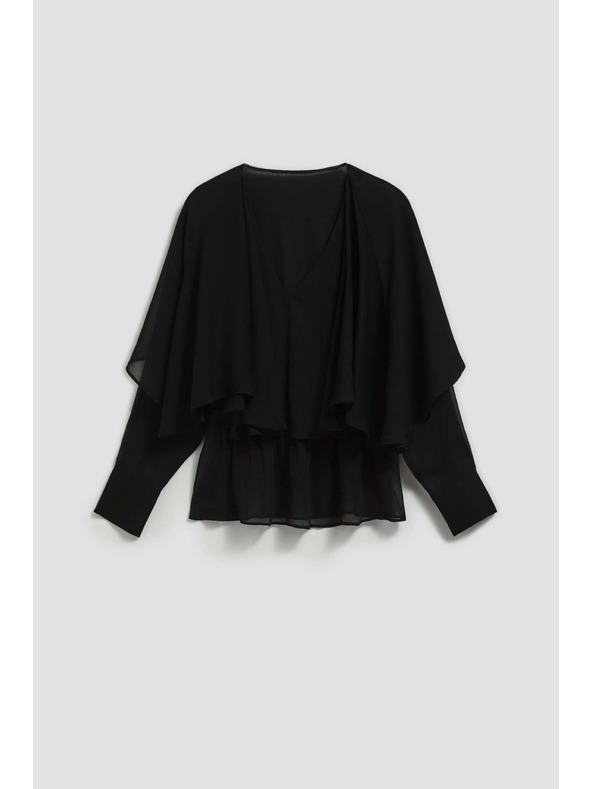 Moodo Košile s volány a výstřihem do V černá Moodo