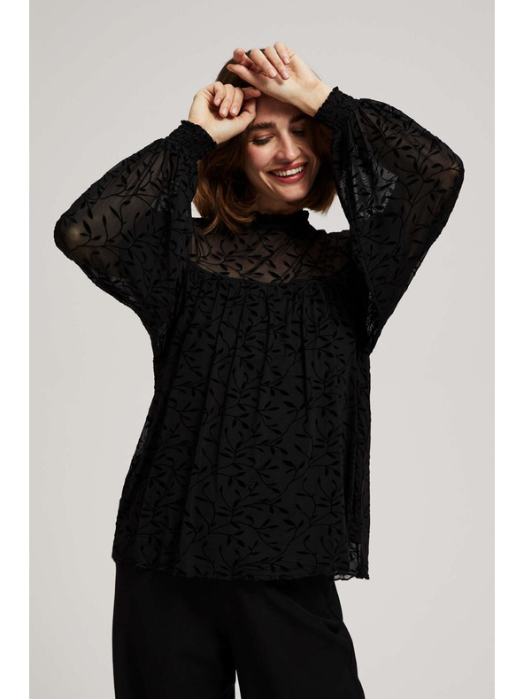 Moodo Černá košile s nabíranými rukávy Moodo