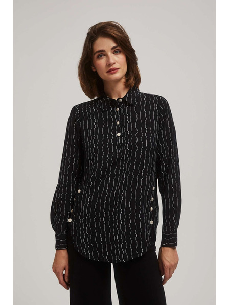 Moodo Černá halenka s ozdobnými knoflíky a jemným vzorem Moodo