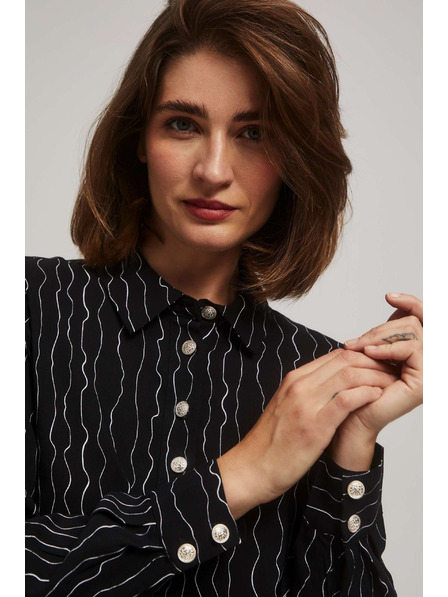 Moodo Černá halenka s ozdobnými knoflíky a jemným vzorem Moodo