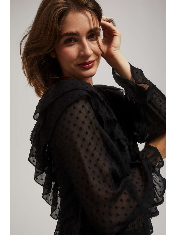 Moodo Černá košile s volány a dlouhými rukávy Moodo
