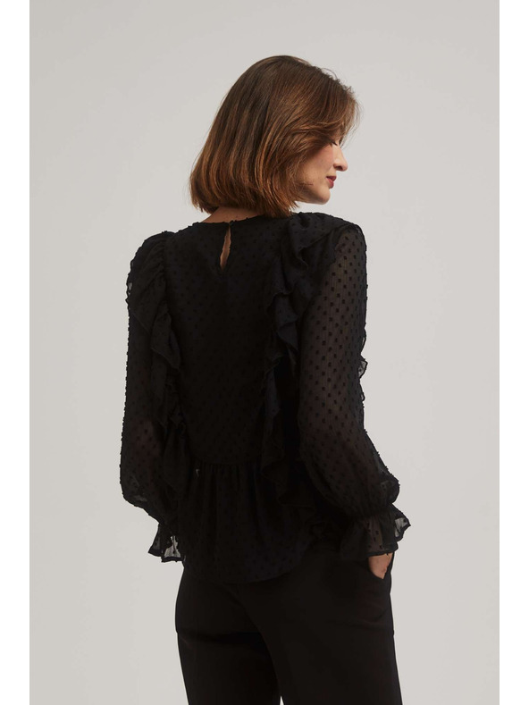Moodo Černá košile s volány a dlouhými rukávy Moodo