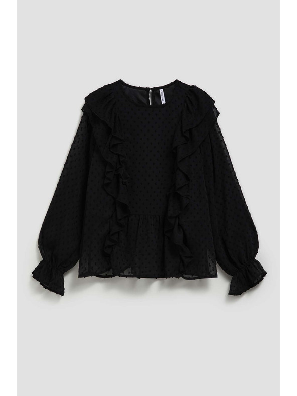 Moodo Černá košile s volány a dlouhými rukávy Moodo