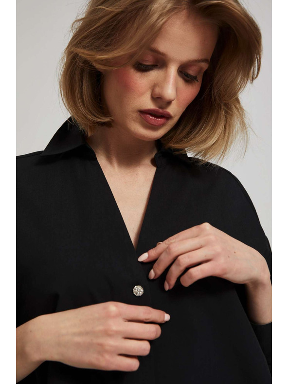 Moodo Černá halenka s ozdobnými knoflíky a nafouklými rukávy Moodo