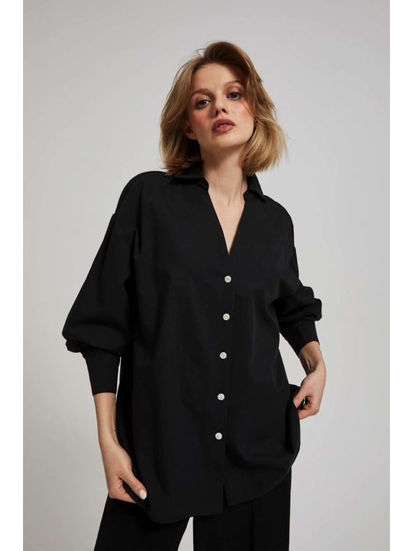 Moodo Černá halenka s ozdobnými knoflíky a nafouklými rukávy Moodo