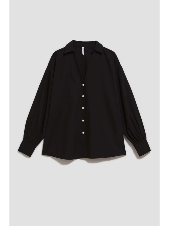 Moodo Černá halenka s ozdobnými knoflíky a nafouklými rukávy Moodo