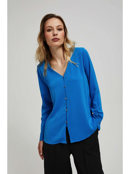 Moodo Košile s výstřihem do V a jemnými knoflíky azurová Moodo