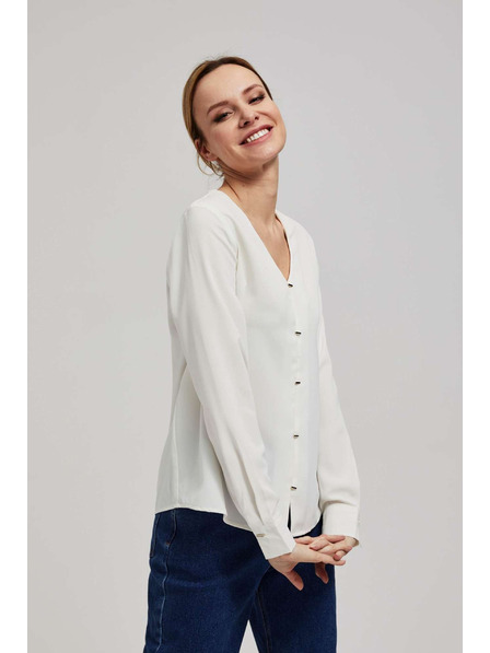 Moodo Košile s výstřihem do V a jemnými perlovanými knoflíky perleťová Moodo