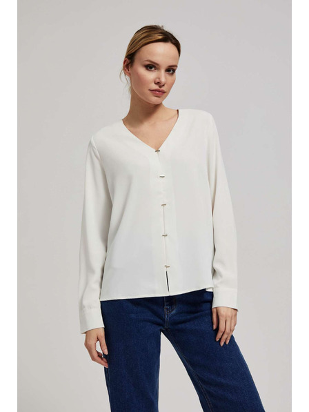 Moodo Košile s výstřihem do V a jemnými perlovanými knoflíky perleťová Moodo