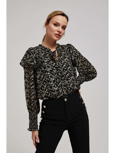 Moodo Vzorovaná košile s vázáním na výstřihu černá Moodo