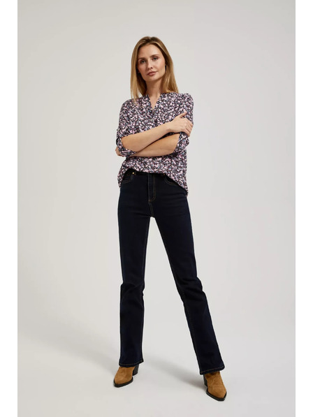 Moodo Tmavě modrá košile s květinovým potiskem a vyhrnutými rukávy Moodo