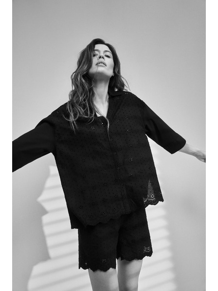 Moodo Černá oversize košile na knoflíky Moodo