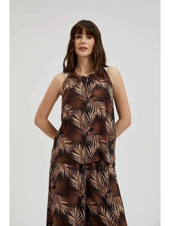 Moodo Černá košile s tropickým vzorem a vázaným výstřihem Moodo