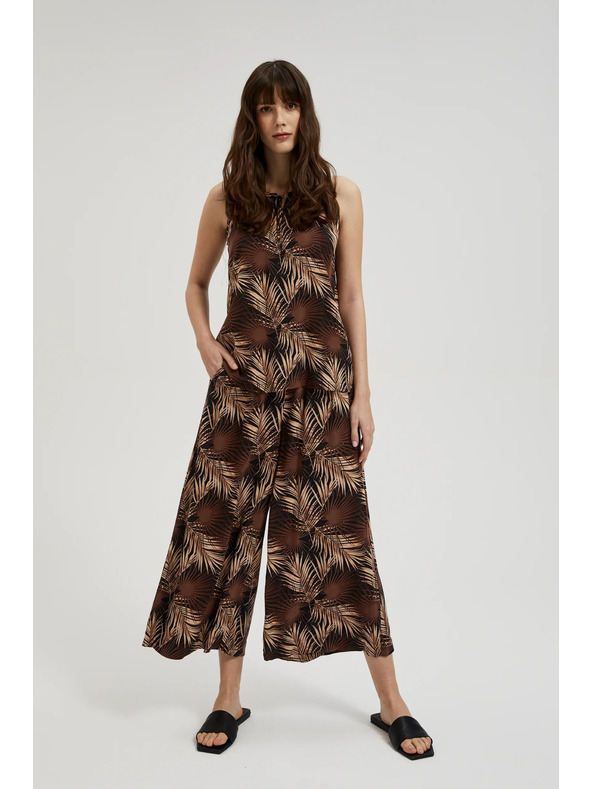 Moodo Černá košile s tropickým vzorem a vázaným výstřihem Moodo