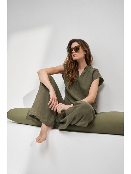 Moodo Bavlněná halenka s výstřihem do V olivová Moodo