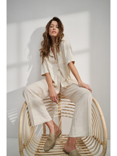 Moodo Lněná košile s kapsičkou béžová Moodo