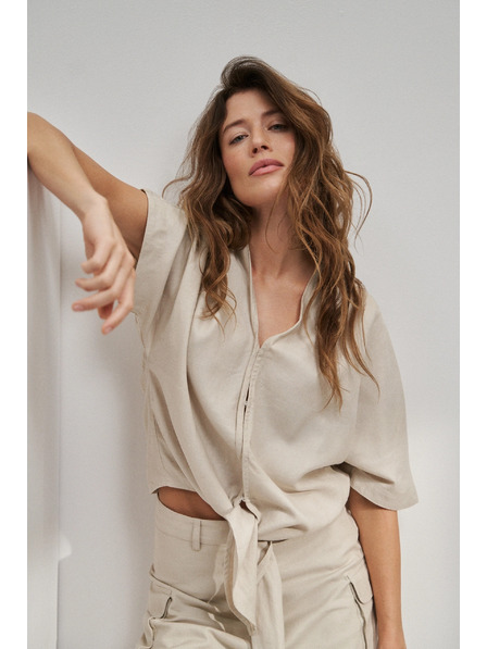 Moodo Lněná košile s vázáním béžová Moodo