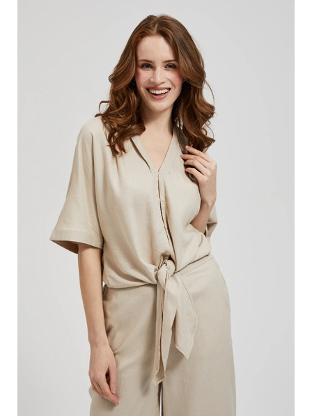 Moodo Lněná košile s vázáním béžová Moodo