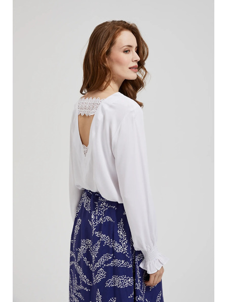 Moodo Viskózová košile s výstřihem do V a nafouklými rukávy bílá Moodo