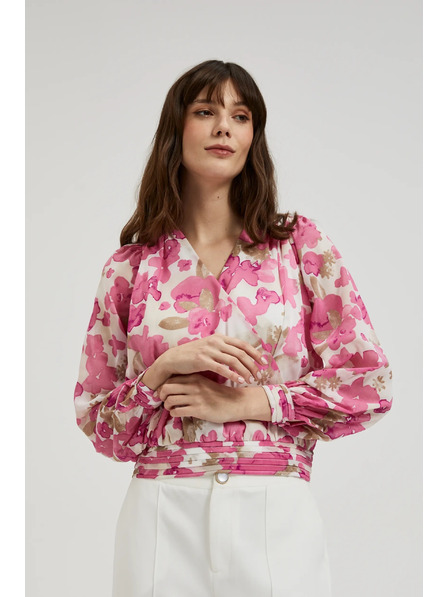 Moodo Růžová květinová košile s nabíranými rukávy Moodo