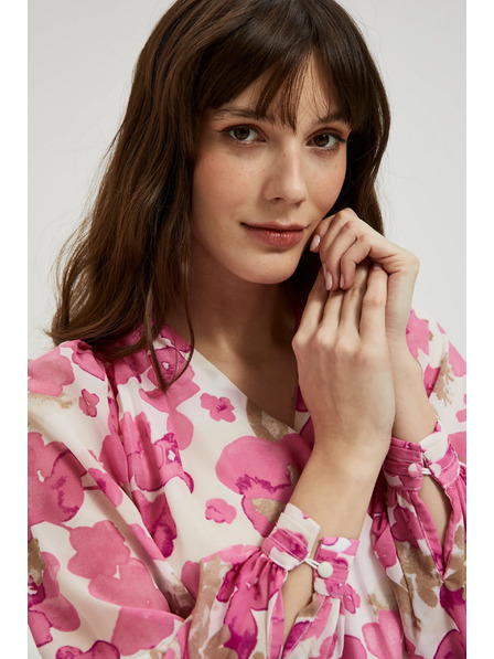 Moodo Růžová květinová košile s nabíranými rukávy Moodo