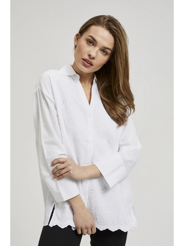 Moodo Bílá oversize košile s výstřihem do V Moodo