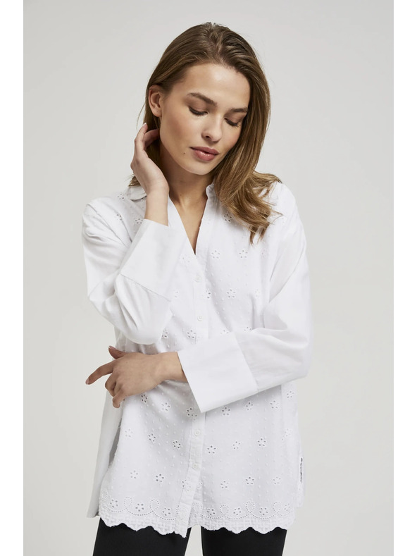 Moodo Bílá oversize košile s výstřihem do V Moodo