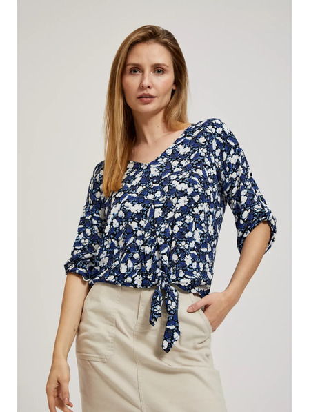 Moodo Modrá květinová košile s vázáním Moodo