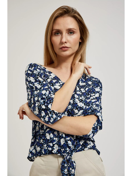 Moodo Modrá květinová košile s vázáním Moodo