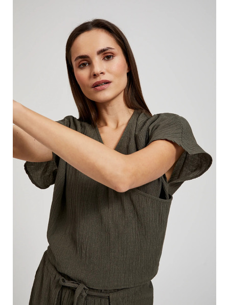 Moodo Košile s výstřihem do V a krátkými rukávy olivová Moodo