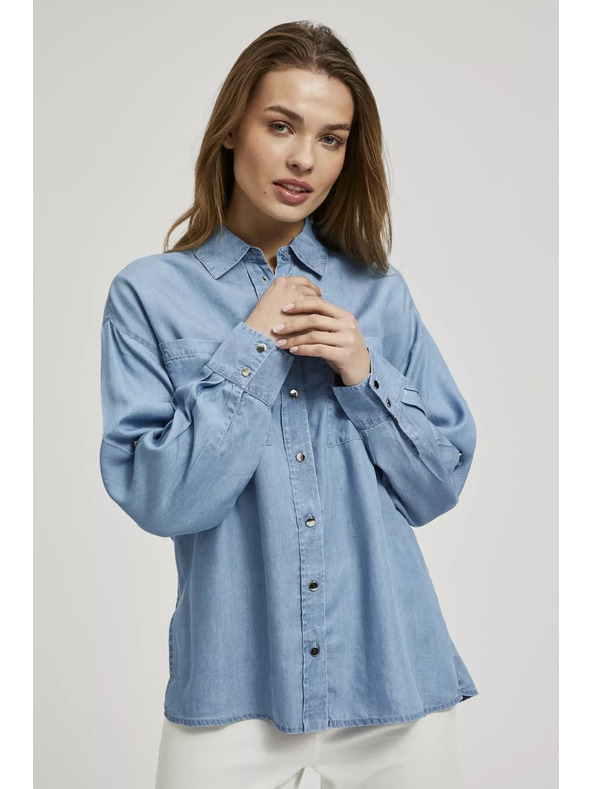 Moodo Modrá lyocellová košile s límečkem na knoflíky Moodo