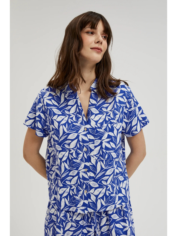 Moodo Modrá košile s límcem a rostlinným vzorem Moodo