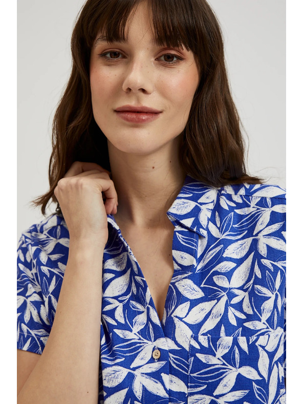 Moodo Modrá košile s límcem a rostlinným vzorem Moodo