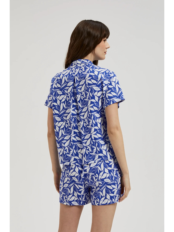 Moodo Modrá košile s límcem a rostlinným vzorem Moodo