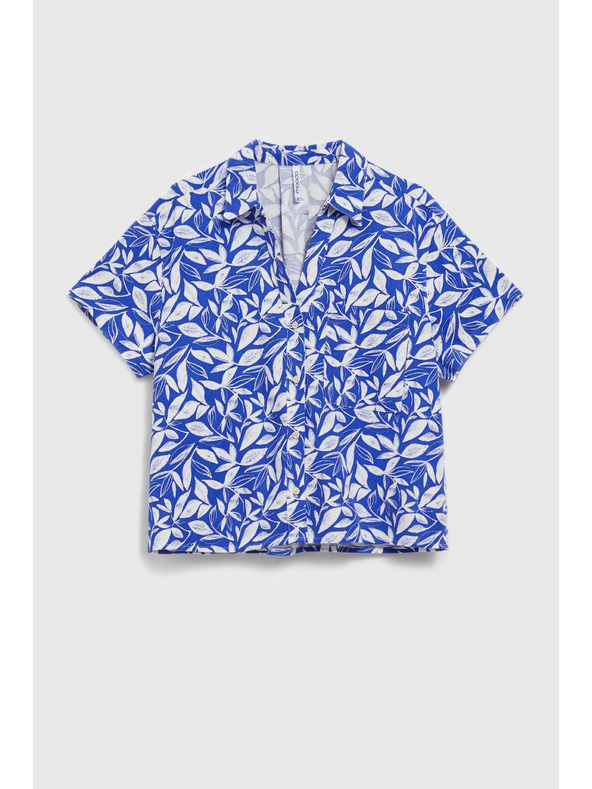 Moodo Modrá košile s límcem a rostlinným vzorem Moodo