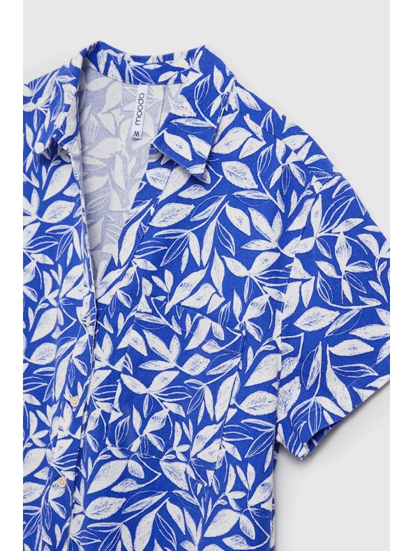 Moodo Modrá košile s límcem a rostlinným vzorem Moodo