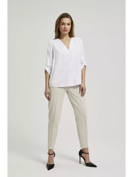 Moodo Košile s výstřihem do V a vyhrnutými rukávy bílá Moodo