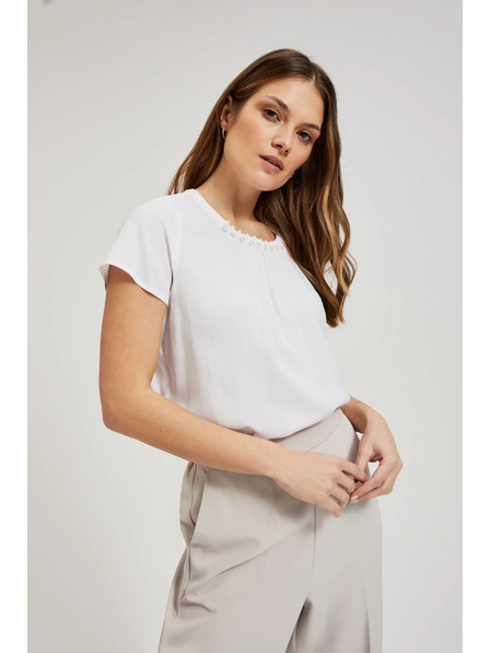 Moodo Bílá košile zdobená korálky na výstřihu Moodo