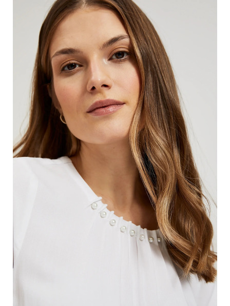 Moodo Bílá košile zdobená korálky na výstřihu Moodo